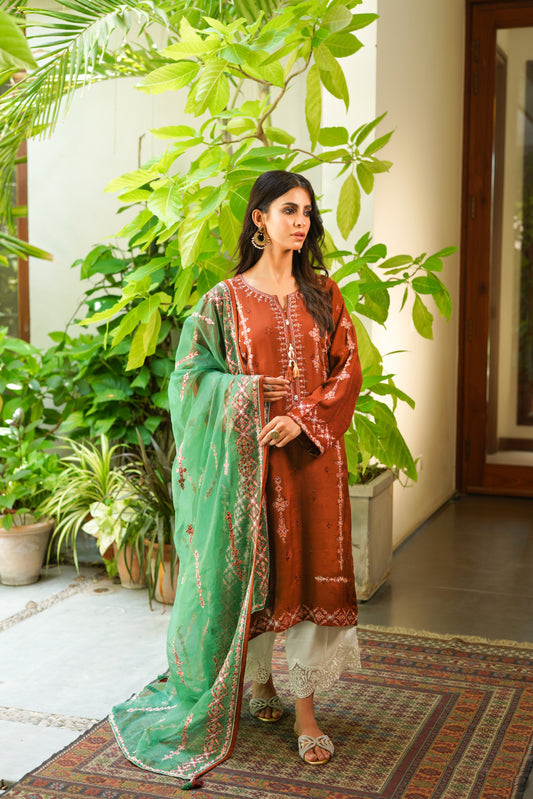 Brown and Green Dress