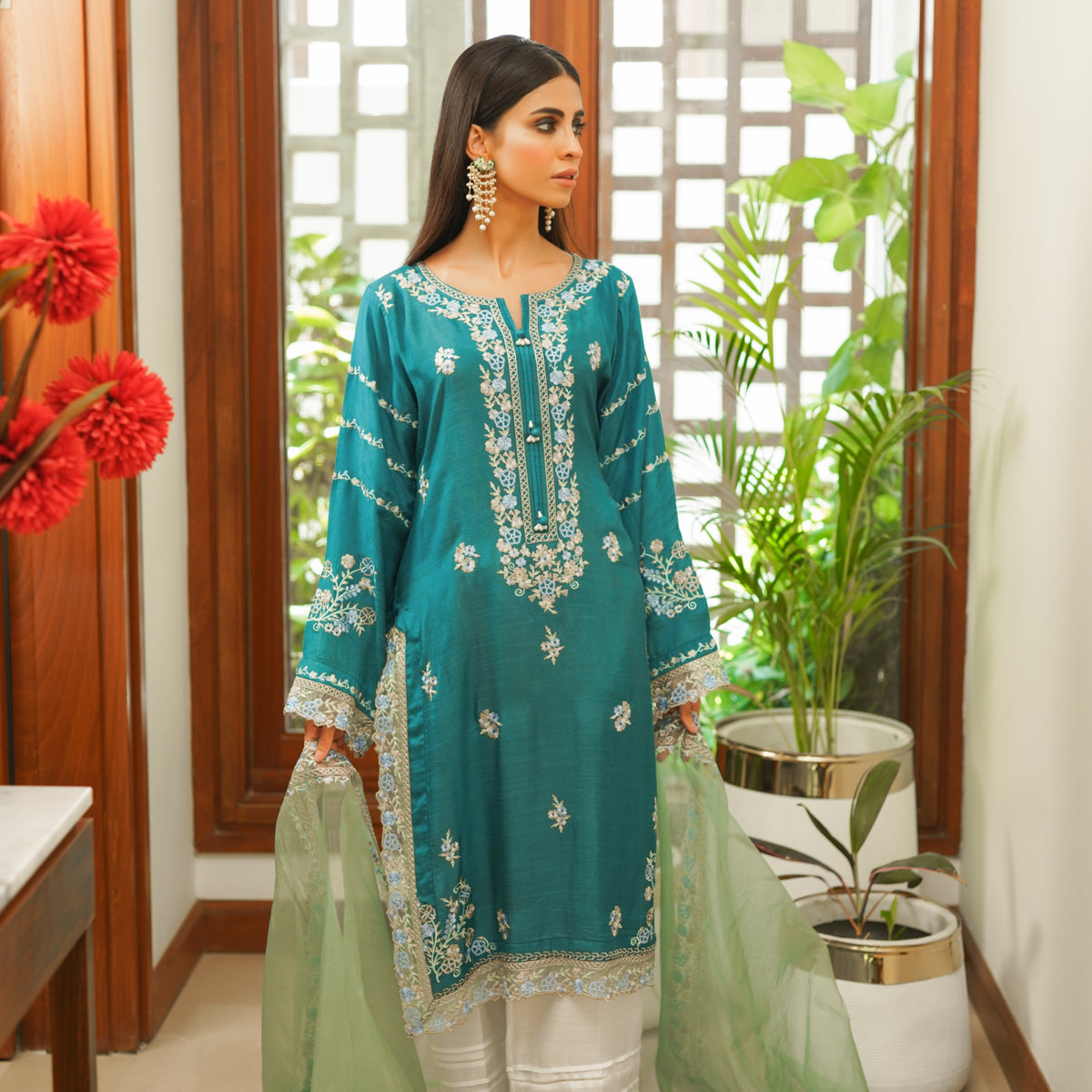 green dress pakistani simple Rangreza Teal | Rr-3993