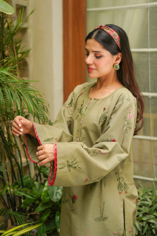 Green Shirt with red and pink